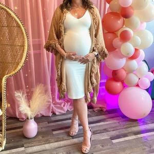Pinkblush Ivory Fitted V-Neckline Maternity Midi Dress